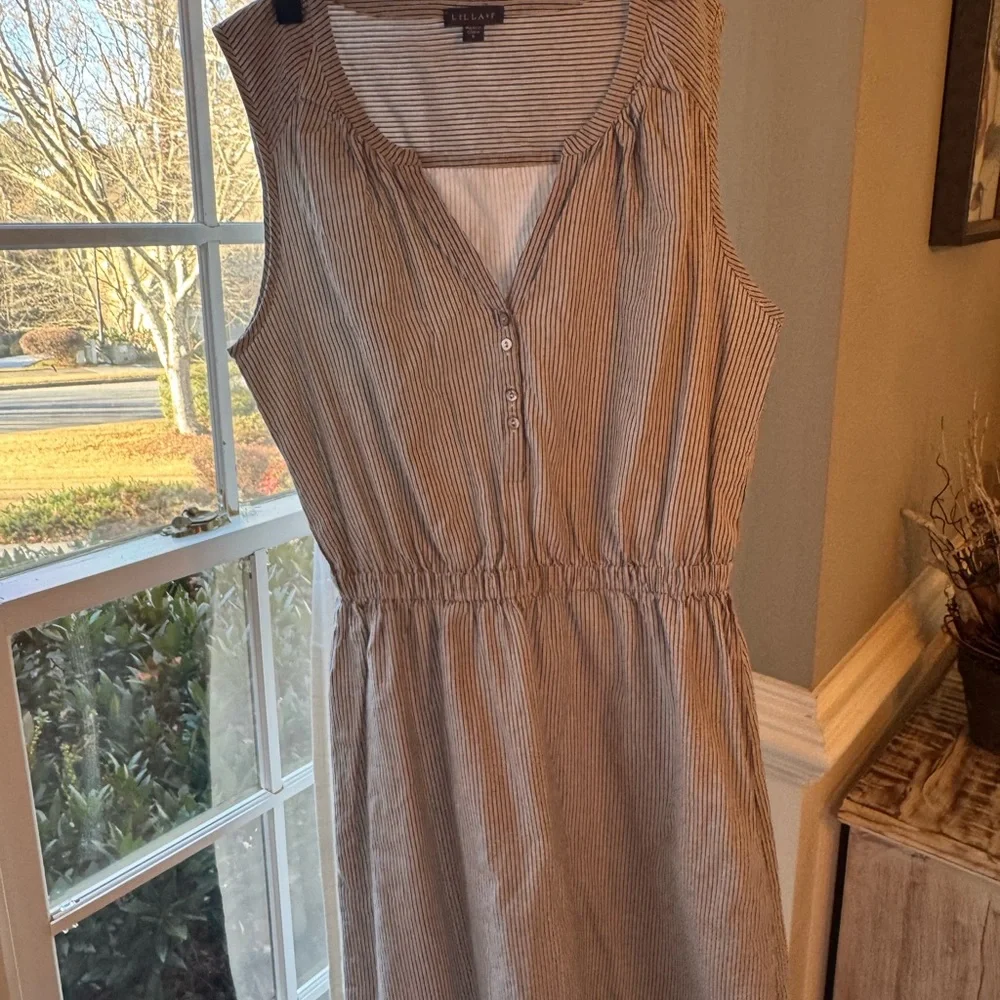 Lilla P Split Neck Striped Sleeveless Lined Cotton Shirt Dress Women’s S Midi - Picture 7 of 14